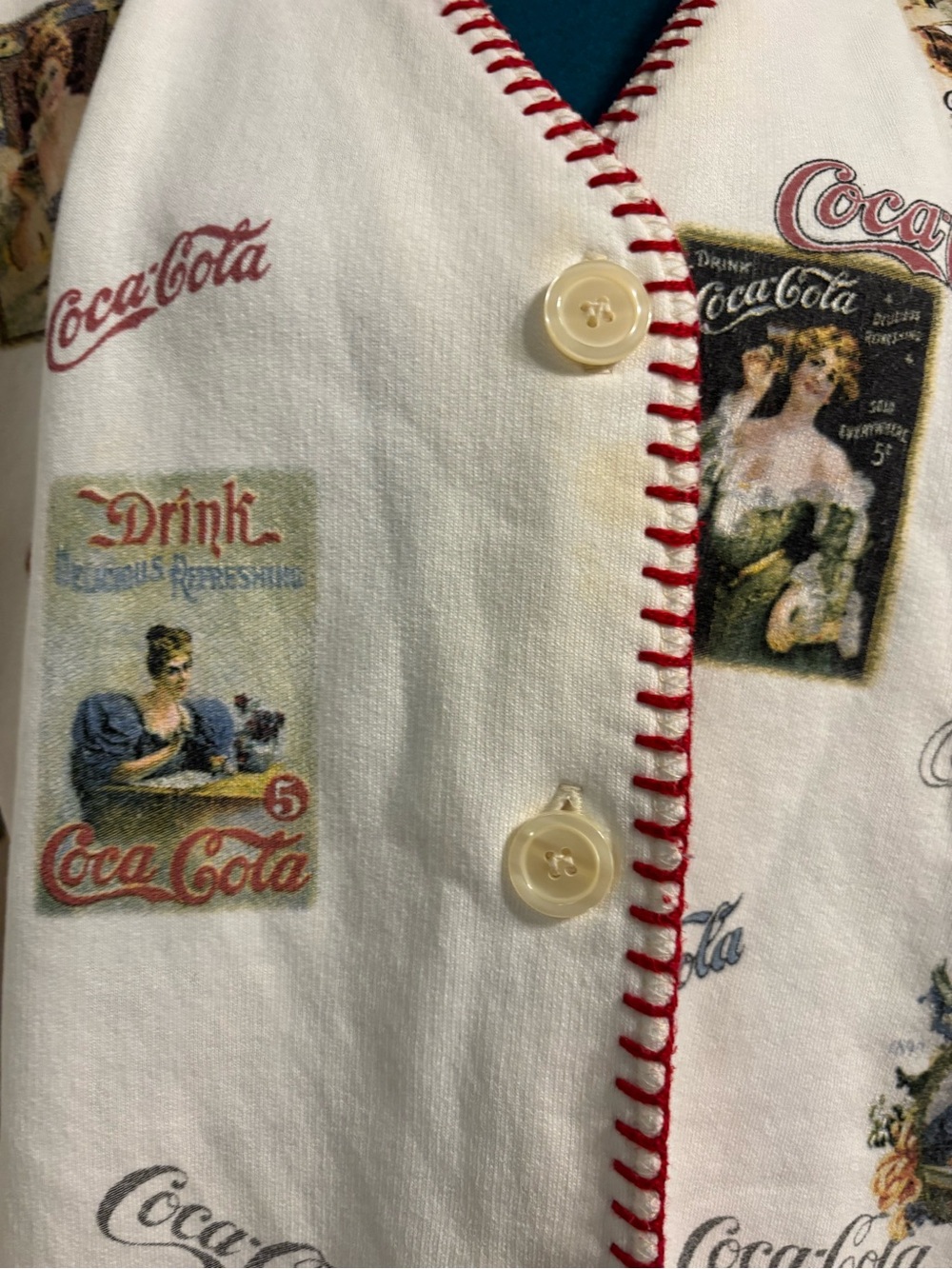 Y2K Vintage Grannycore Coca Cola sweater button down front XL - Picture 3 of 6